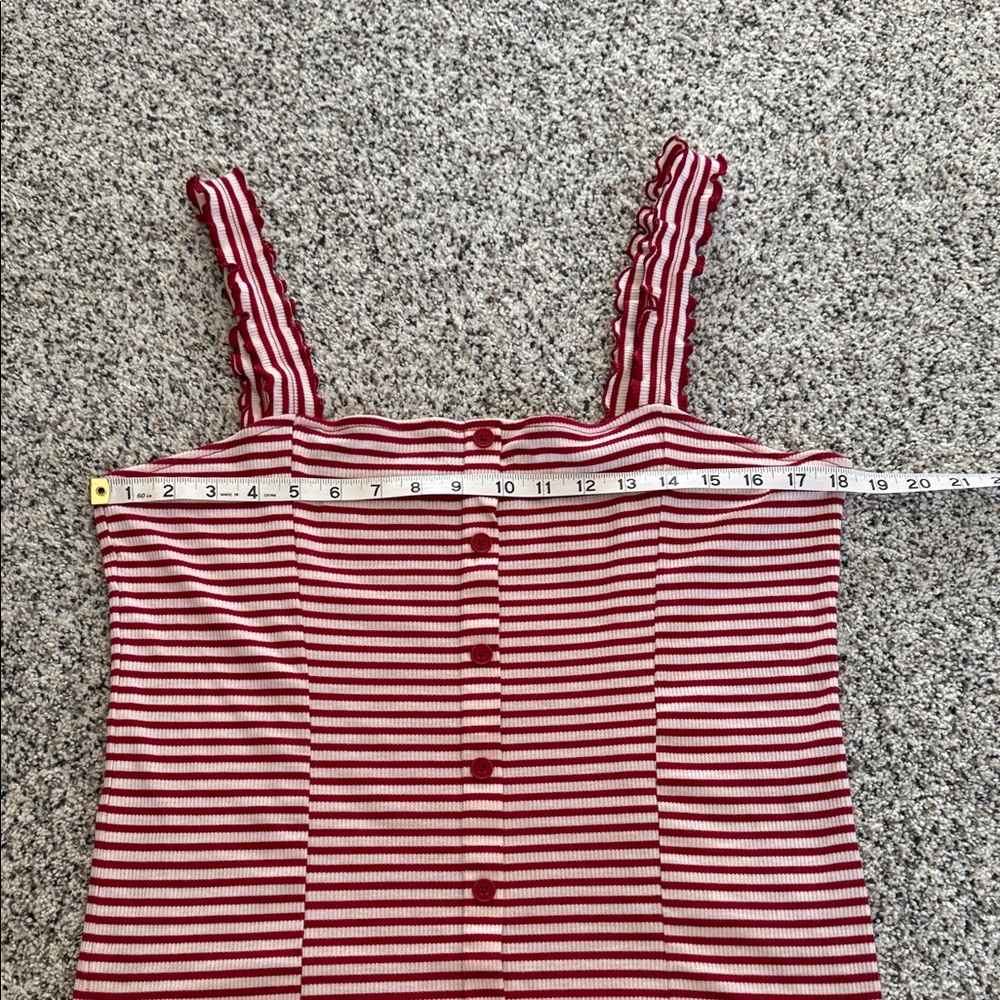 Aero Striped Red & White Button-Front Ruffle Strap Cami - Picture 3 of 6